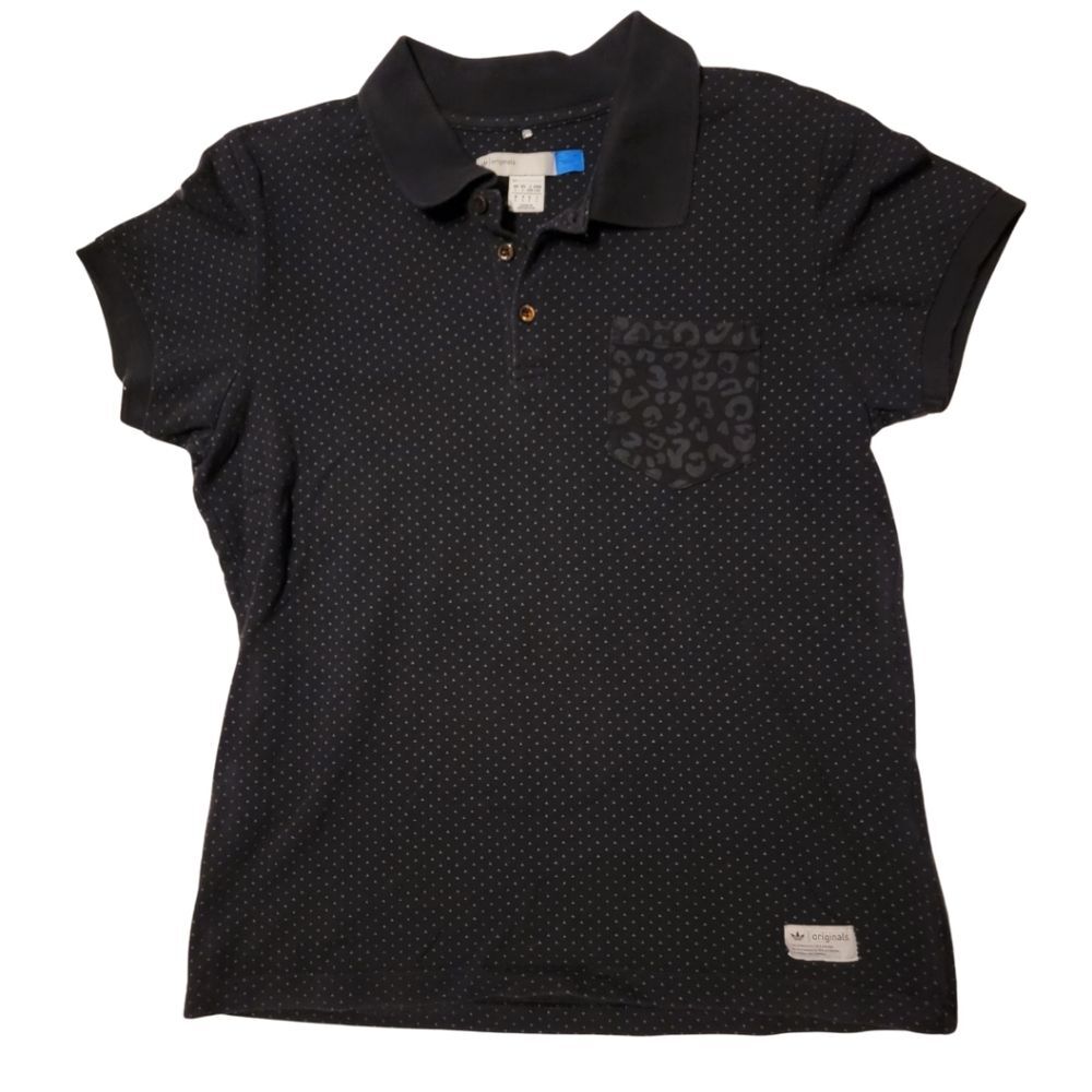 Adidas Originals Women's Vintage Black Leopard Print Pocket Polo L